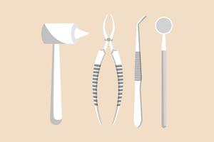 Teeth dental medical equipment steel tools set. Medical equipment concept. Colored flat graphic vector illustration isolated.