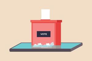 Voting box in smartphone screen. Voting concept. Colored flat graphic vector illustration.