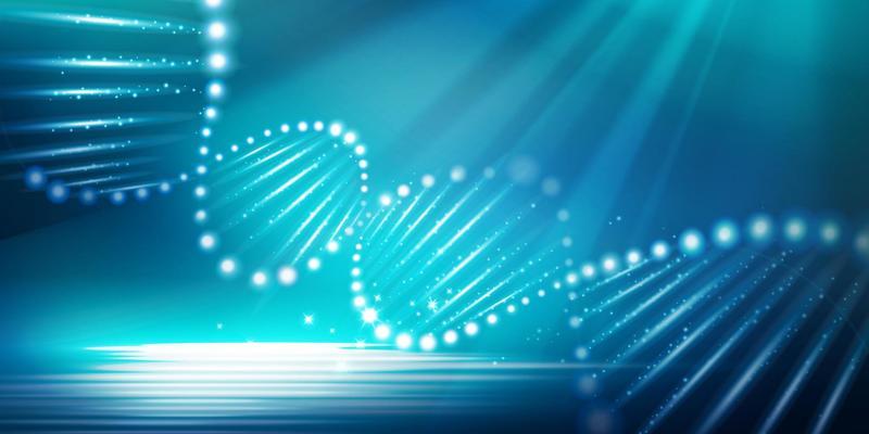 Neon helix structure design with glowing light on blue background