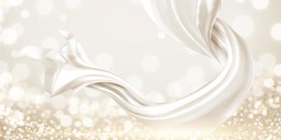 White chiffon floating in the air on glittering bokeh background, 3d illustration vector