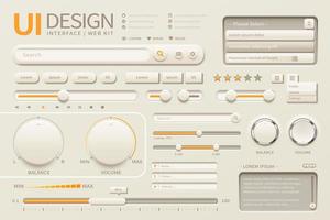 Elegant UI design with different buttons in beige and chrome yellow tone, 3d illustration vector