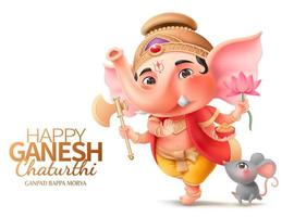 Happy Ganesh chaturthi character with Ganesha and mushika vector