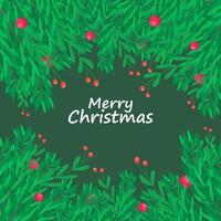 Decorative merry christmas background with tree branches frame and holly berries vector