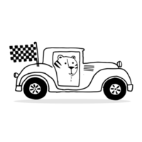 Hand drawing line art outline car with tiger illustration isolated on Png Transparent background