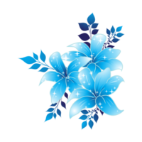 Watercolor Blue and Cyan Flowers with Leaf Transparent Background png