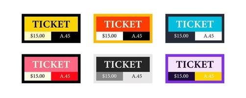 Recreation ticket vector design template. Event voucher pass symbol. Six colors concept.