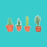 Four cactus in pot with simple design vector