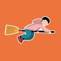 the witch is flying on a broomstick in flat design. this can be sticker, website or t-shirt. vector