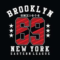 brooklyn número sesenta y nueve deporte tipografía t-shirt gráfico - vector