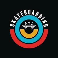 Vector illustration on the theme of skateboarding and skateboard in New York City. Typography, t-shirt graphics, poster, print, postcard