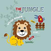 león y amigos en la jungla divertidos dibujos animados de animales vector