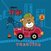 Happy trip funny cartoon animal, vector illustration
