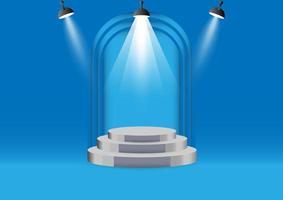 podium with spotlight for show with blue wall background vector illustration
