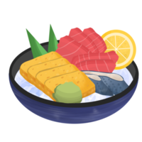 otoro sashimi con tamagoyaki y saba sashimi y wasabi, comida japonesa