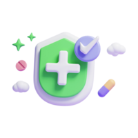 icône de bouclier 3d avec pilule médicale et icône de barre de recherche ou icône d'équipement médical 3d png