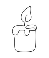 Hand drawn one line vector burning candle logo icon. Continuous Christmas advent outline illustration for greeting card, web design isolated holiday invitation