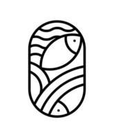 vector redondo mar o río peces y olas icono del logotipo de sushi. silueta de línea abstracta moderna simple para diseño culinario de mariscos o tienda de sushi monoline