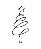 Christmas vector pine fir tree one line art with star. Continuous one line drawing. illustration minimalistic design for xmas and New Year type concept