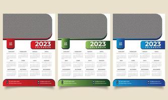 calendario de pared 2023 año. Plantilla de diseño de calendario listo para imprimir 2023. vector