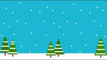 fond de saison enneigée pixel avec animation arbre et ciel bleu pour noël video