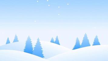 fallende Schneeflocken auf dem Hügel mit Baum und blauem Himmel. Animation eines Winterhintergrunds für Weihnachten. video