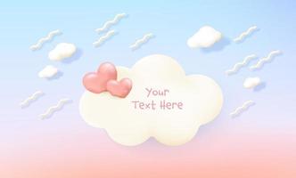 Romantic greeting card with pink hearts and clouds for valentines day, lovely background for product display. vector