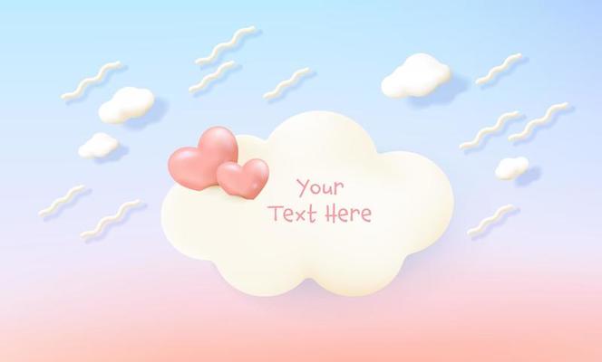 Romantic greeting card with pink hearts and clouds for valentines day, lovely background for product display.