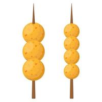 Fish balls of different sizes on a skewer. Street Asian food. Vector illustration.