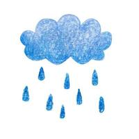 A cloud with rain drawn by hand with colored pencils. Cartoon style. Isolated on white background vector