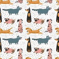 Dogs pug, doberman, dolmatian, dachshund. Seamless pattern, vector illustration