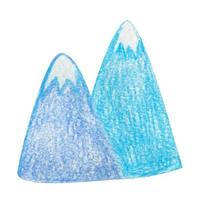 Blue mountains hand drawn with colored pencils. Cartoon style. Isolated on white background vector