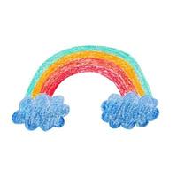 arco iris dibujado a mano con lápices de colores. estilo de dibujos animados aislado sobre fondo blanco vector