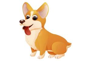 Cute corgi dog sitting, adorable pet in cartoon style isolated on white background. Comic emotional character, funny pose. Vector illustration