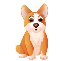 Cute corgi dog sitting, adorable pet in cartoon style isolated on white background. Comic emotional character, funny pose. Vector illustration