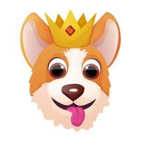 Cute royal corgi head with crown , adorable pet in cartoon style isolated on white background. Comic emotional character, funny pose. Vector illustration