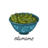 Edamame beans in bowl isolated on white background. Vector graphics.