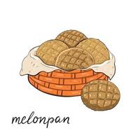 Melonpan Japanese sweet bun isolated on white background.Vector graphics. vector