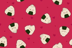 Seamless pattern with kawaii onigiri. Vector graphics.