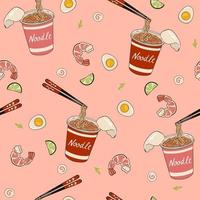 Seamless pattern with instant noodles. Vector graphics.