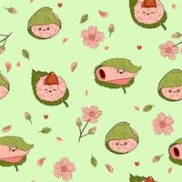 Seamless pattern with kawaii sakura mochi. Vector graphics.