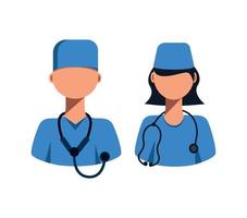 icono de etiqueta con forma de médico. médico de hombre y mujer en estilo plano. estetoscopio en el cuello. ilustración vectorial vector