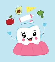 ilustración de diente blanco icono gráficos vectoriales satisfecho feliz diente y encía sanos hermosa sonrisa y nutrición adecuada vector