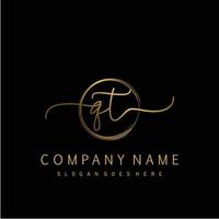 Initial QT handwriting logo with circle hand drawn vector