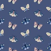 Butterflies and moths in flat style seamless pattern on a lilac background vector