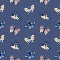 Butterflies and moths in flat style seamless pattern on a lilac background vector