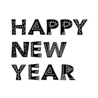 feliz año nuevo letras negras estilo etcnic vector
