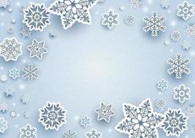 Many and variety snowflake in paper cut style with Space for texts on blue background. Christmas greeting card and poster in vector design.