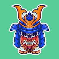 Samurai helmet with oni mask vector