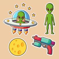 Hand drawn alien stickers pack vector