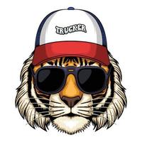 Tiger head wearing trucker hat cap vector illustration